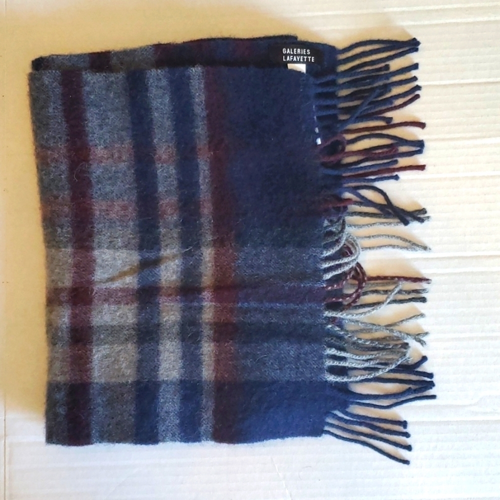 Galleries Lafayette Paris 100% Wool Checked Print Scarf